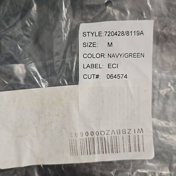 ECI New York Striped Long Puffed Sleeve Dress Navy Green White Medium - Picture 10 of 10